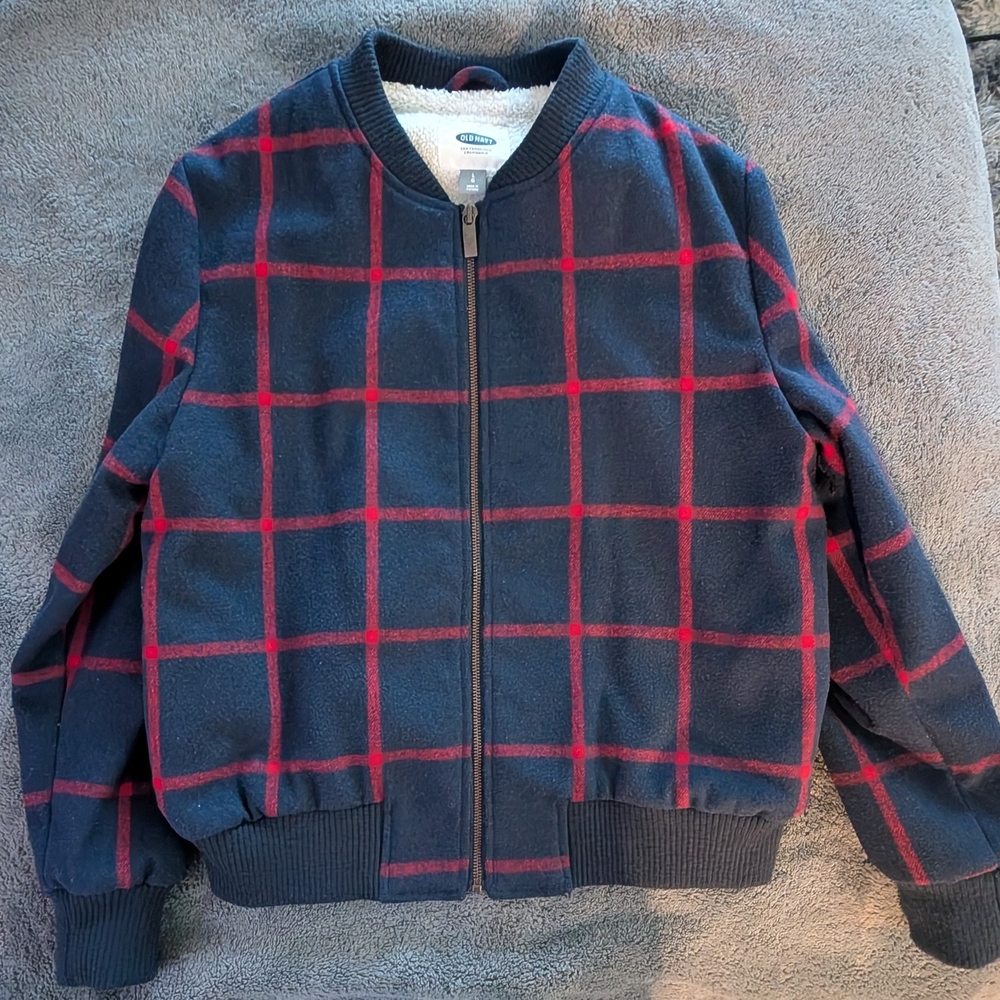 Old Navy Navy and Red Plaid Bomber Jacket